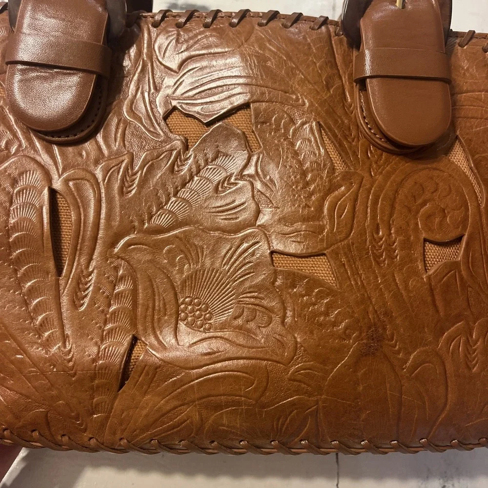 via spiga bag Satchel Brown With Cut Out Designs Leather